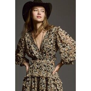 Anthropologie V-Neck Ruffle Cutout Dress Size M